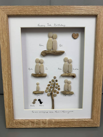 Family Tree pebble picture in a large stand up frame