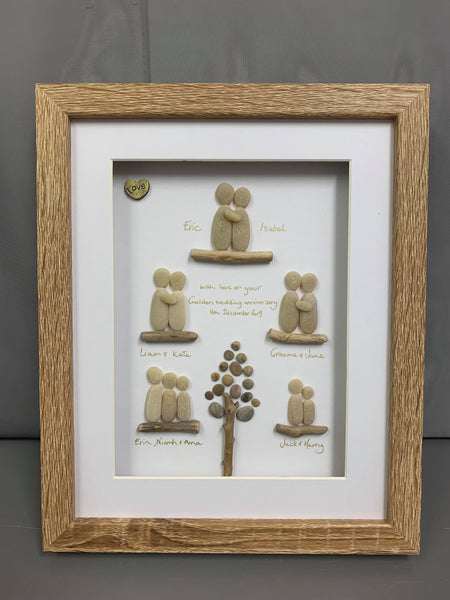 Family Tree pebble picture in a large stand up frame