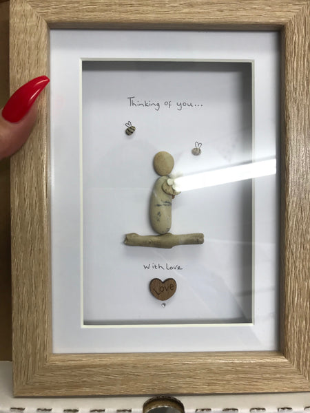 Thinking of you pebble picture in a stand up frame, comes in 2 colours